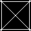 BLACK SQUARE WITH WHITE SQUARE OUTLINED JUST WITHIN ITS BORDERS, ALSO WHITE CROSS BARS DIVIDE THE SQUARES INTO 4 TRIANGLES